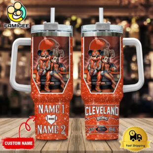 Cleveland Browns NFL Mickey And Minnie Couple Custom 40oz Stanley Cup Tumbler
