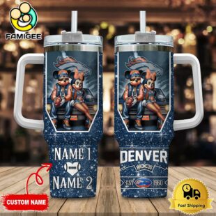 Denver Broncos NFL Mickey And Minnie Couple Custom 40oz Stanley Cup Tumbler