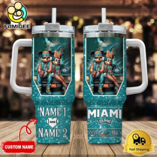 Miami Dolphins NFL Mickey And Minnie Couple Custom 40oz Stanley Cup Tumbler