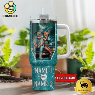 Miami Dolphins NFL Mickey And Minnie Couple Custom 40oz Stanley Cup Tumbler