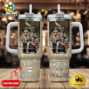 New Orleans Saints NFL Mickey And Minnie Couple Custom 40oz Stanley Cup Tumbler