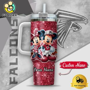 NFL Atlanta Falcons Mickey And Minnie Couple Custom 40oz Stanley Cup Tumbler