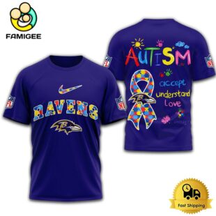 NFL Baltimore Ravens Autism Accept Understand Love T-Shirt