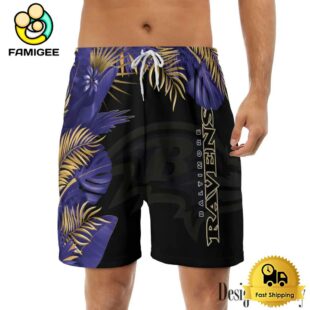 NFL Baltimore Ravens Men's Summer Hawaiian Casual Drawstring Shorts