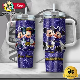 NFL Baltimore Ravens Mickey And Minnie Couple Custom 40oz Stanley Cup Tumbler