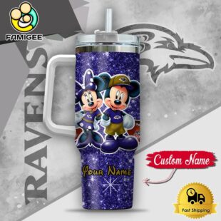NFL Baltimore Ravens Mickey And Minnie Couple Custom 40oz Stanley Cup Tumbler