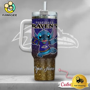 NFL Baltimore Ravens Stitch Glitter Custom 40oz Stanley Cup Tumbler