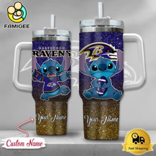 NFL Baltimore Ravens Stitch Glitter Custom 40oz Stanley Cup Tumbler