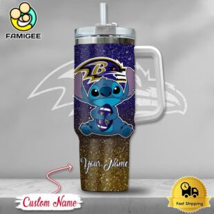 NFL Baltimore Ravens Stitch Glitter Custom 40oz Stanley Cup Tumbler