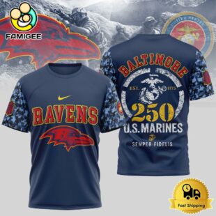 NFL Baltimore Ravens Us Marine Corps Will Celebrate Its 250th Anniversary T-Shirt