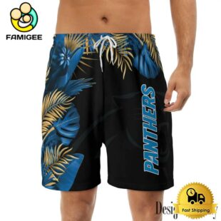 NFL Carolina Panthers Men's Summer Hawaiian Casual Drawstring Shorts
