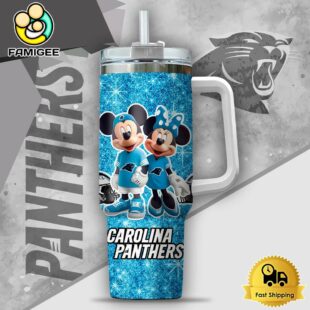 NFL Carolina Panthers Mickey And Minnie Couple Custom 40oz Stanley Cup Tumbler