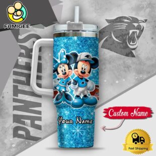 NFL Carolina Panthers Mickey And Minnie Couple Custom 40oz Stanley Cup Tumbler