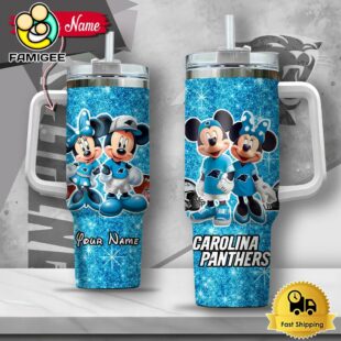 NFL Carolina Panthers Mickey And Minnie Couple Custom 40oz Stanley Cup Tumbler