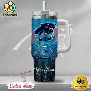 NFL Carolina Panthers Stitch Glitter Custom 40oz Stanley Cup Tumbler