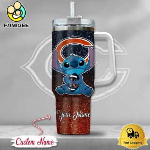 NFL Chicago Bears Stitch Glitter Custom 40oz Stanley Cup Tumbler