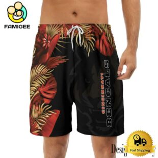 NFL Cincinnati Bengals Men's Summer Hawaiian Casual Drawstring Shorts