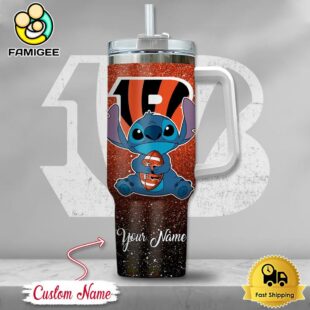 NFL Cincinnati Bengals Stitch Glitter Custom 40oz Stanley Cup Tumbler