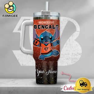 NFL Cincinnati Bengals Stitch Glitter Custom 40oz Stanley Cup Tumbler
