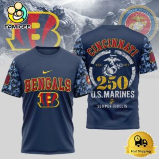 NFL Cincinnati Bengals Us Marine Corps Will Celebrate Its 250th Anniversary T-Shirt