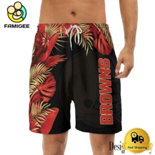 NFL Cleveland Browns Men's Summer Hawaiian Casual Drawstring Shorts