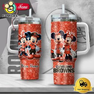 NFL Cleveland Browns Mickey And Minnie Couple Custom 40oz Stanley Cup Tumbler