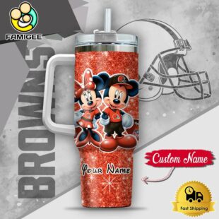 NFL Cleveland Browns Mickey And Minnie Couple Custom 40oz Stanley Cup Tumbler