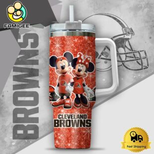 NFL Cleveland Browns Mickey And Minnie Couple Custom 40oz Stanley Cup Tumbler