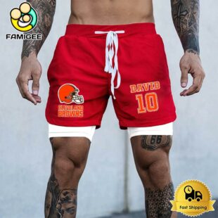 NFL Cleveland Browns Red Custom Name Double Sport Shorts