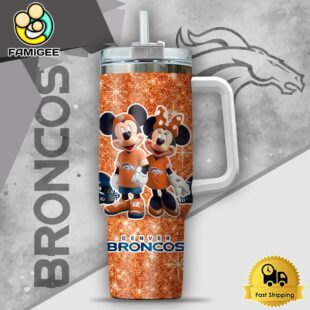 NFL Denver Broncos Mickey And Minnie Couple Custom 40oz Stanley Cup Tumbler