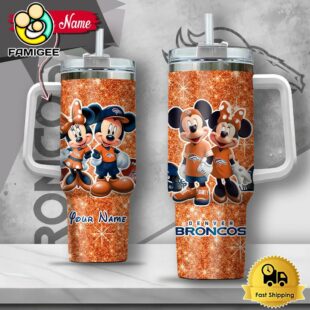 NFL Denver Broncos Mickey And Minnie Couple Custom 40oz Stanley Cup Tumbler