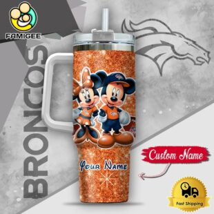 NFL Denver Broncos Mickey And Minnie Couple Custom 40oz Stanley Cup Tumbler