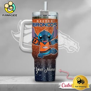 NFL Denver Broncos Stitch Glitter Custom 40oz Stanley Cup Tumbler