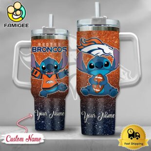 NFL Denver Broncos Stitch Glitter Custom 40oz Stanley Cup Tumbler