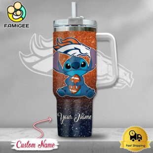NFL Denver Broncos Stitch Glitter Custom 40oz Stanley Cup Tumbler
