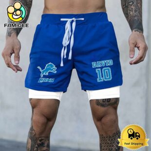 NFL Detroit Lions Blue Custom Name Double Sport Shorts