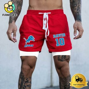 NFL Detroit Lions Red Custom Name Double Sport Shorts
