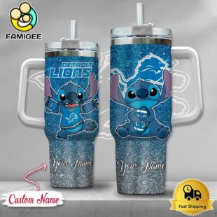 NFL Detroit Lions Stitch Glitter Custom 40oz Stanley Cup Tumbler