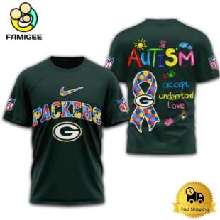 NFL Green Bay Packers Autism Accept Understand Love T-Shirt