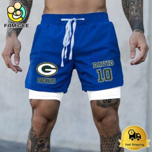 NFL Green Bay Packers Blue Custom Name Double Sport Shorts
