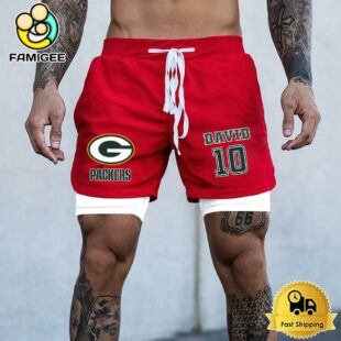 NFL Green Bay Packers Red Custom Name Double Sport Shorts