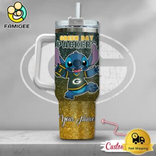 NFL Green Bay Packers Stitch Glitter Custom 40oz Stanley Cup Tumbler