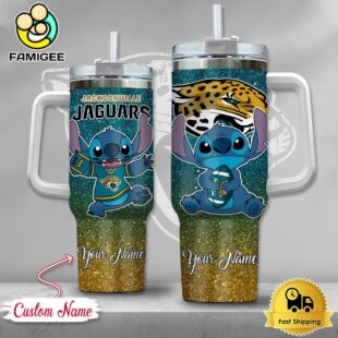 NFL Jacksonville Jaguars Stitch Glitter Custom 40oz Stanley Cup Tumbler
