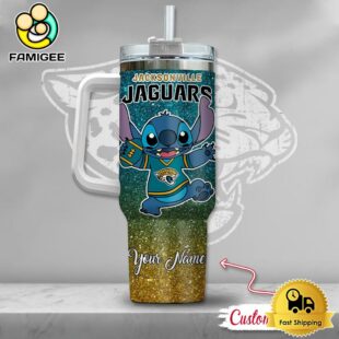 NFL Jacksonville Jaguars Stitch Glitter Custom 40oz Stanley Cup Tumbler