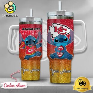 NFL Kansas City Chiefs Stitch Glitter Custom 40oz Stanley Cup Tumbler