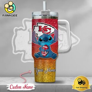 NFL Kansas City Chiefs Stitch Glitter Custom 40oz Stanley Cup Tumbler