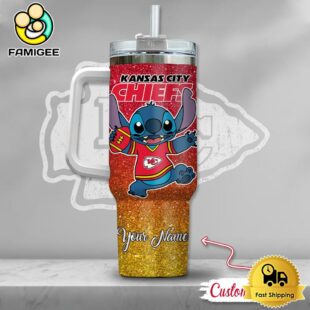 NFL Kansas City Chiefs Stitch Glitter Custom 40oz Stanley Cup Tumbler