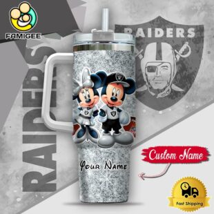 NFL Las Vegas Raiders Mickey And Minnie Couple Custom 40oz Stanley Cup Tumbler