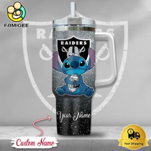 NFL Las Vegas Raiders Stitch Glitter Custom 40oz Stanley Cup Tumbler