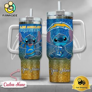 NFL Los Angeles Chargers Stitch Glitter Custom 40oz Stanley Cup Tumbler